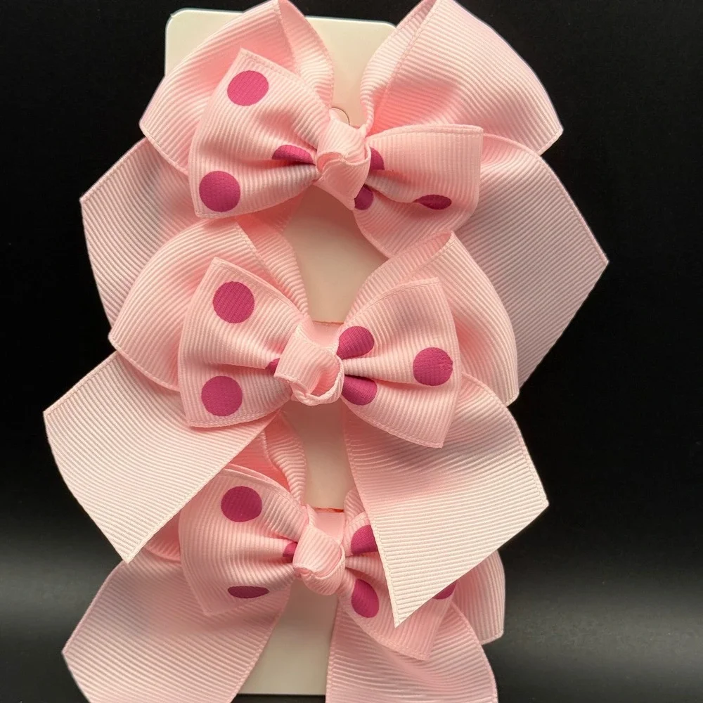 Pink Polka Dot‎ Grosgrain Ribbon Hair Bows 3 Pack Alligator Clips Set
